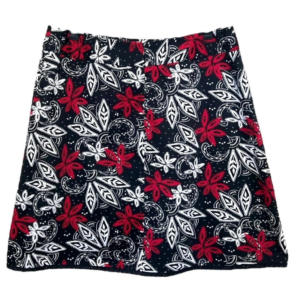 Biyaycda Skirt Womens XL Black Red White Floral A Line Boho Stretch Print Casual